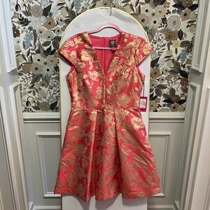 Vince camuto coral and gold floral dress